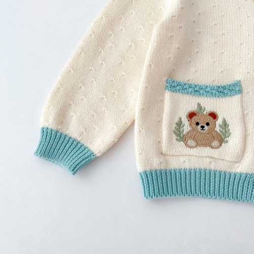 New Arrival Winter and Autumn Infant Baby Kids Long Sleeves Knitted Cartoon Pattern Cardigan Wholesale