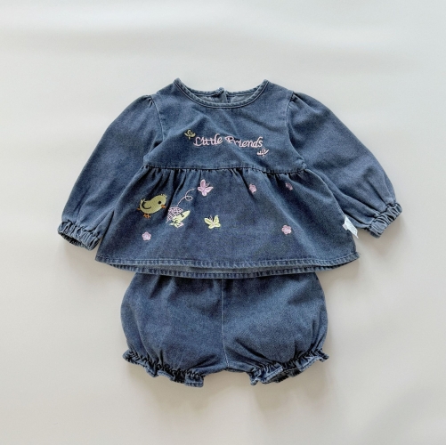 Autumn Infant Baby Kids Girls Long Sleeves Embroidery Pattern Top and Plain Shorts Clothing Sets Wholesale Autumn Infant Baby Kids Girls Long Sleeves Embroidery Pattern Top and Plain Shorts Clothing Sets Wholesale