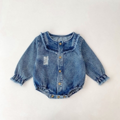 Spring and Autumn Infant Baby Girls Long Sleeves Denim Onesies Wholesale