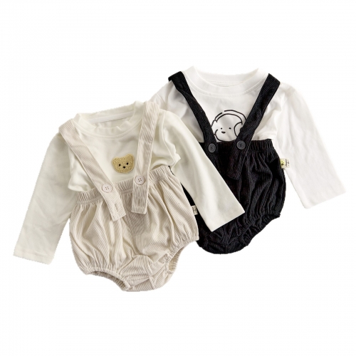 Autumn Infant Baby Kids Long Sleeves Beige Top and Strap Overalls Clothing Sets Wholesale Autumn Infant Baby Kids Long Sleeves Beige Top and Strap Overalls Clothing Sets Wholesale